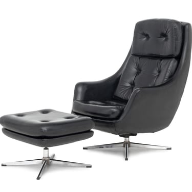 Overman Black Vinyl Lounge Chair and Ottoman