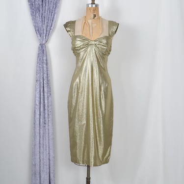 Vintage 1980s Dress / 80s Metallic Lamé Party Dress By BB Collections / Gold ( XS extra small ) 