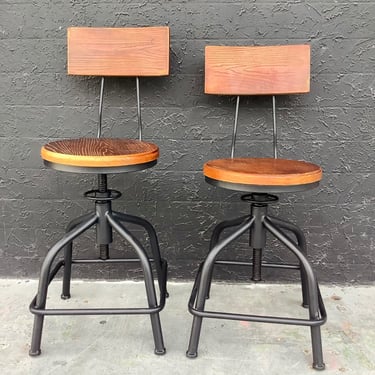 Modern Industrial Style Swivel Bar Stools / Pair