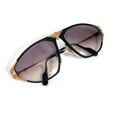 Vintage Alpina Sunglasses, Black & Gold Aviator Style with Purple Gradient Lenses, Iconic 80s German Designer Eyewear, Iconic 80s Sunglasses 