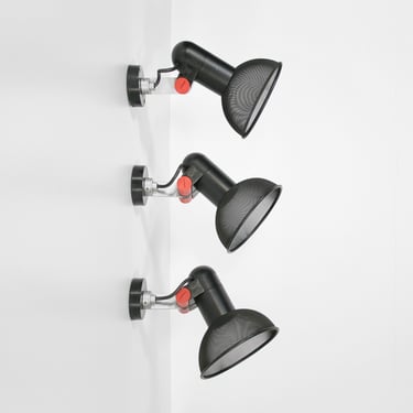 Set of 3 Vintage Roger Tallon ERCO Adjustable Black Industrial Wall Fixtures Ceiling Spot Lamps Sphere Postmodern Space Age Lighting Accent 