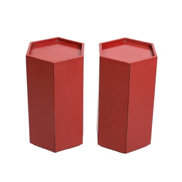 Pair of Mid Century Modern Red Hexagonal Stacking Side Tables