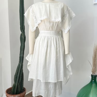 Vintage 1980s Dress / 80s Jessica McClintock Handkerchief Lace Dress / White ( small S ) 