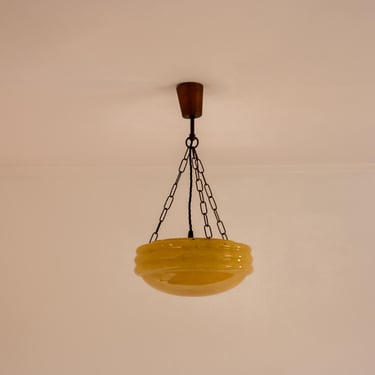 Vintage Art Deco Beige Pendant Lamp / Mid Century Clouded Glass Ceiling Light / Dining Room Light / Retro Home Decor / Italy / 1970s 