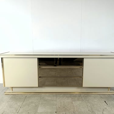 Vintage brass and lacquer sideboard, 1970s - hollywood regency credenza - vintage credenza - french credenza - Maison jansen  credenza 