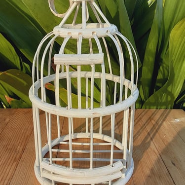 White Rattan Birdcage -Wooden Hanging Planter 