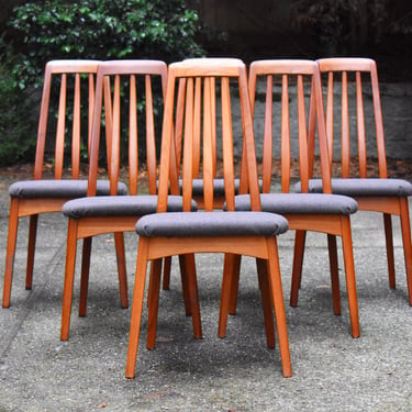 Six Danish solid teak slat-back dining chairs by Benny Linden, circa 1970s 