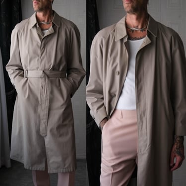 Vintage 80s CHRISTIAN DIOR Monsieur Khaki Minimalist Hidden Button Belted Trench Coat w/ Removable Wool Lining | 1980s DIOR Designer Jacket 