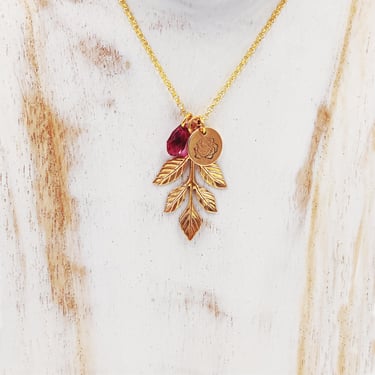 Leaf Charm Necklace, Birth Month Flower, Crystal Jewelry, Mothers Day Gift, Bridesmaid Gifts, Wedding Party, New Mom Gift 