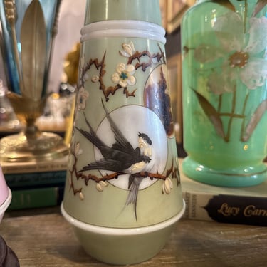 Sage Green Antique Mt. Washington Vase with Birds