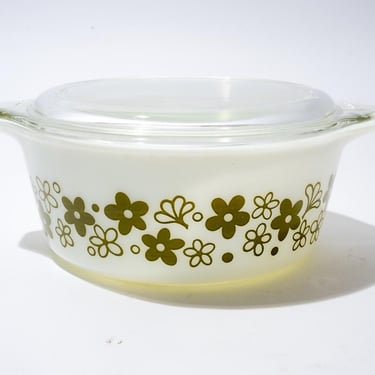 Vintage Pyrex, Spring Blossom Green, 472, 1.5 pt, Round Casserole, 1972-1979 