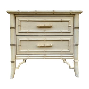 Vintage Faux Bamboo Nightstand by Dixie Aloha FREE SHIPPING - Original Creamy White Hollywood Regency Coastal Style End Table 