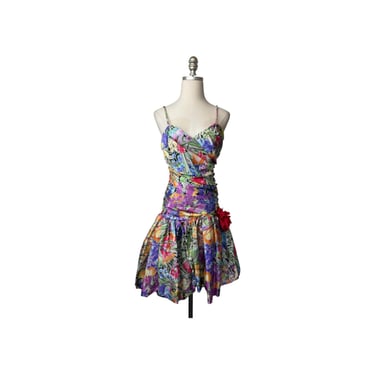 1980s Scarlett Nite Floral Bubble Skirt Dress 