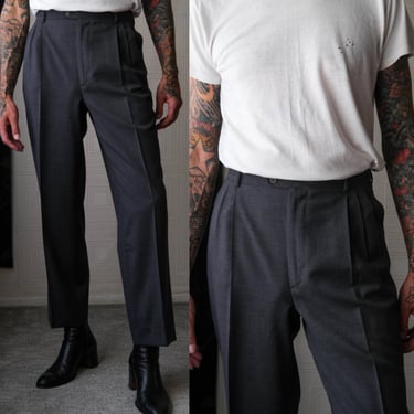 Vintage 80s ZANELLA Gray Gabardine Triple Pleated Slacks | Made in Italy | 100% Wool | 1980s ZANELLA Italian Designer Mens Dress Pants 