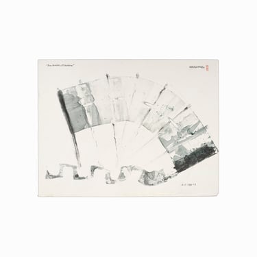 1980 William Sylvester Gamble Oil Painting on Paper Abstract Expressionist Black & White Mid Century Vintage Sumi-E Brushstroke 