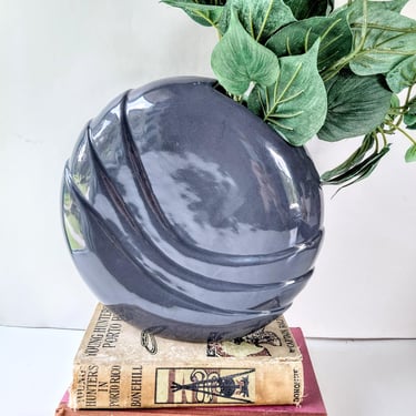 Vintage Post Modern Haeger Gray Circular Vase/ American Made 4362 / 1980s Art Deco 