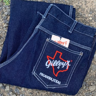 Vintage 70s Gilley's Denim Jeans: High Waist Raw Hem, Size 34 