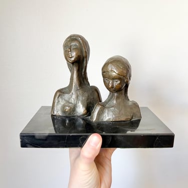 Stunning Cast Bronze Figures Mounted On Marble Base 