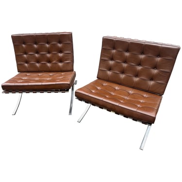 Mies Van der Rohe Choc. Brown Barcelona Chairs/ Stainless Steel Frames for Knoll