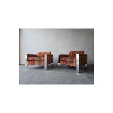 Pair of Milo Baughman Cube Chrome Lounge Chairs 