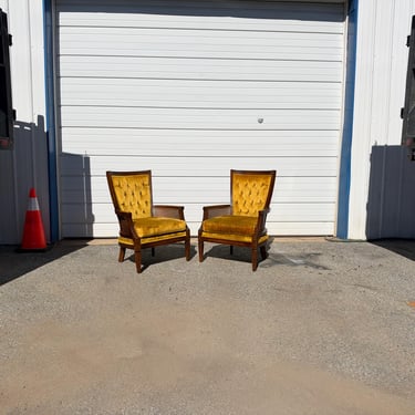 Pair of Vintage Mid-Century Hollywood Regency High-Back Velvet Fireside Chairs 