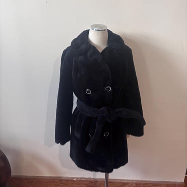 Vintage 1980s Black Faux Fur Coat • Teddy Bear Jacket • Double Breasted • Winter Coat • XS/S 