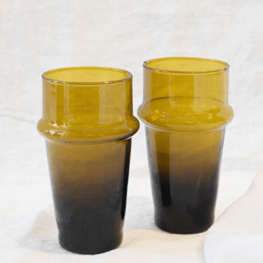 Moroccan Hand Blown Olive Glasses - Tall - Set of 4
