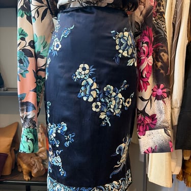 Ralph Lauren Black Label Navy Embroidered Silk Skirt