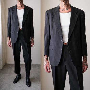 Vintage 80s CHRISTIAN DIOR Monsieur Navy Shadow Pinstripe Two Button Suit | Made in USA | Size 43R | 1980s Dior Designer Old Money Mens Suit 