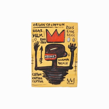 Jean-Michel Basquiat Style Oil Painting on Paper Neo Expressionist Vintage 