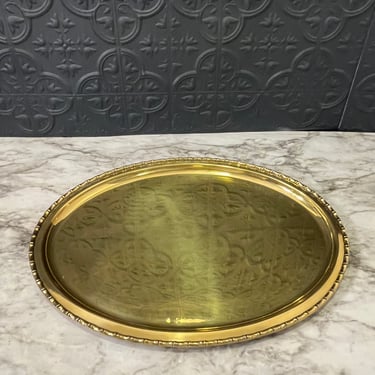 Brass Oval Tray with Faux Bamboo Edge 15"