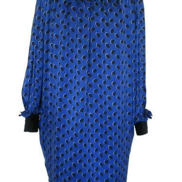 Vintage 1980s Ungaro Tent Dress, Blue Silk, Size 6 Women 