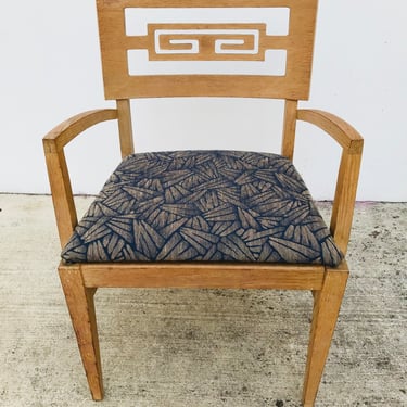 Blonde Wooden Geometic Back Arm Chair With Leaf Pattern Seat