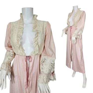 Miss Dior 1970s Petal Pink Cotton Lace Lingerie Cover-Up Robe I Sz Med I Paris-New York 