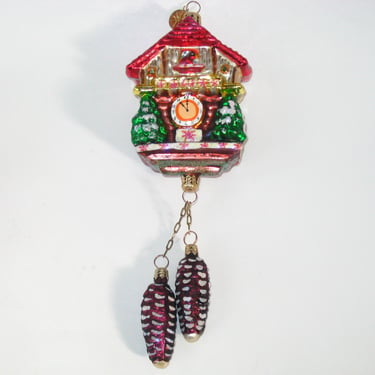 Christopher Radko WEIGHT A MINUTE Cuckoo Clock w/ Pine Cone Weights Christmas Tree Ornament; Vintage 2001 