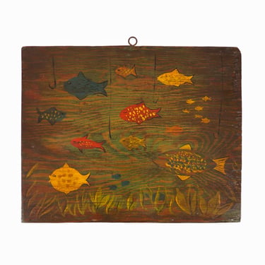 Outsider Art Oil Painting on Board Folk Art Fish 