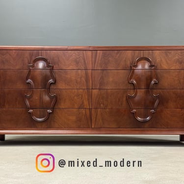 Refinished Walnut 69” Dresser by Johnson Furniture 