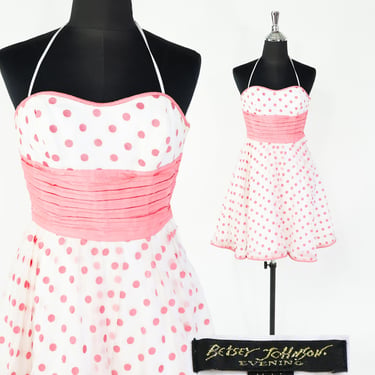 Betsey Johnson | 1990s Pink & White Polka Dot Dress | 90s Polka Dot Dress | Betsey Johnson | X Small 
