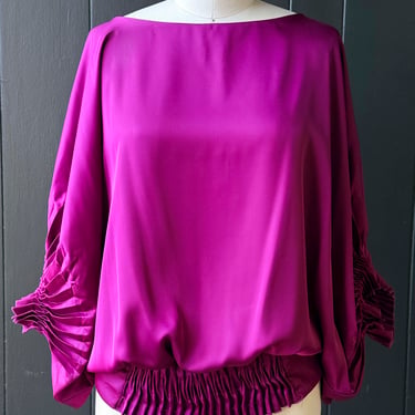 Pre-Loved Neiman Marcus Magenta Smocked Batwing Blouse - Size S