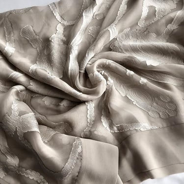 Vintage FRANCO FERRARI Silver Grey Brocade Silk Stole Scarf 