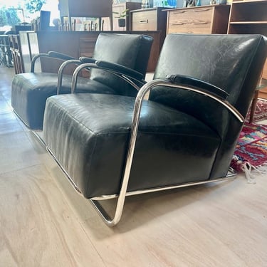 Pair of Art Deco Inspired Chrome & Leather Chairs