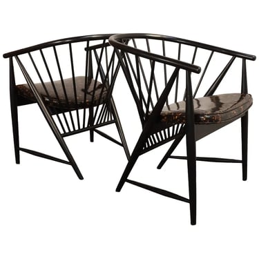 Vintage Pair Swedish Ebonized Beechwood Sunfeather Lounge Chairs by Sonna Rosen
