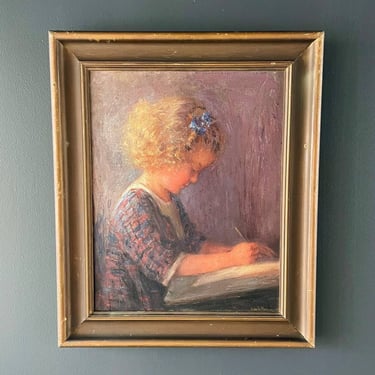 Antique California “Study of a Child” Oil Painting by Wanda Neumann, c.1920’s 