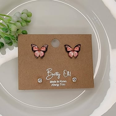 Two Pair Set Butterfly Post Earrings