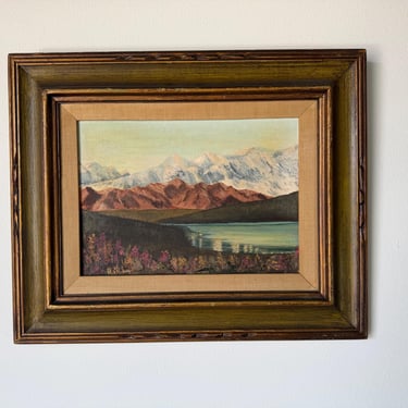 1970s Vintage P. Rimi “Mount McKinley” Landscape Oil on Canvas Painting, Wood Framed 