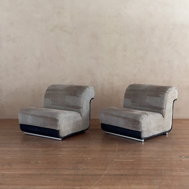 Pair of Italian Suede Armless Lounge Chairs, 1970s