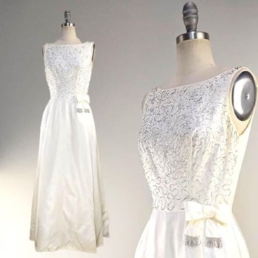 1960s Gown / Beaded White Evening Dress / Alternative Bridal Gown / Size Small 