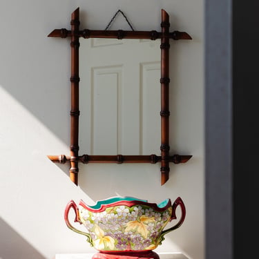 large 1930s french faux bamboo mirror
