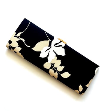 Vintage 60s Mod Floral Clutch Bag 1960s Black White Flowers Handbag 