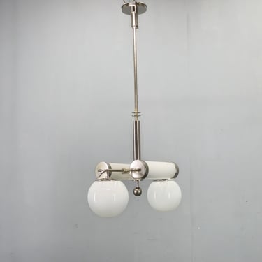 Exceptional Bauhaus Chandelier Chrome Glass Art Deco Pendant Light 1930s 